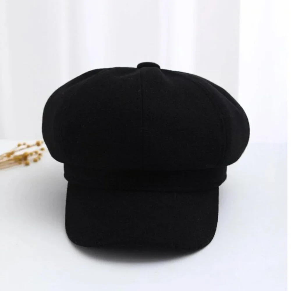 Minimalist Newsboy Baker Boy Cap Black - Picture 3 of 6